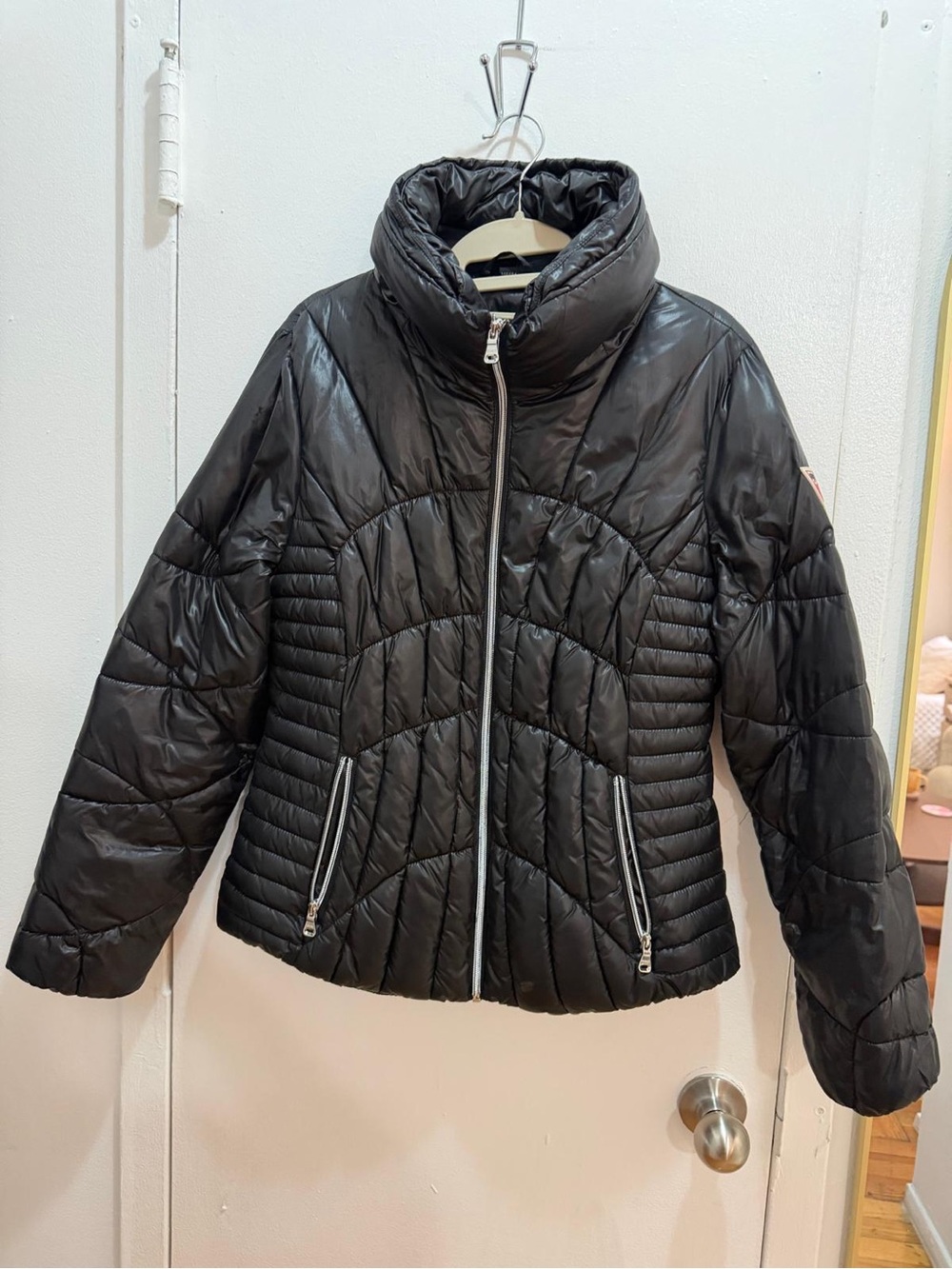 Guess Black Quilted Puffer Jacket with High Collar